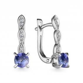 Серьги из белого золота АЛЬКОР 24942-204 с бриллиантом и танзанитом 24942-204 фото