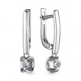 Серьги из белого золота АЛЬКОР 24966-200 с бриллиантом 24966-200 фото