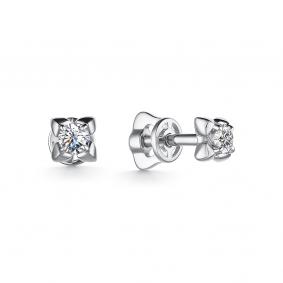 Серьги из белого золота АЛЬКОР 24967-200 с бриллиантом 24967-200 фото