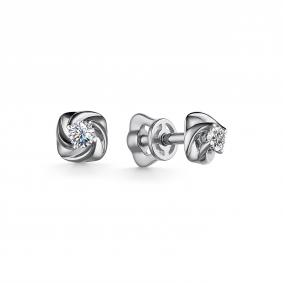 Серьги из белого золота АЛЬКОР 24969-200 с бриллиантом 24969-200 фото