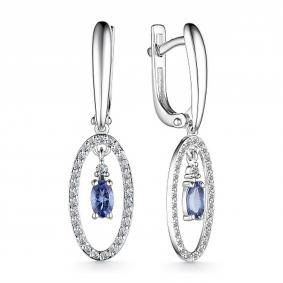 Серьги из белого золота АЛЬКОР 24982-204 с бриллиантом и танзанитом 24982-204 фото
