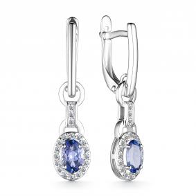 Серьги из белого золота АЛЬКОР 24983-204 с бриллиантом и танзанитом 24983-204 фото