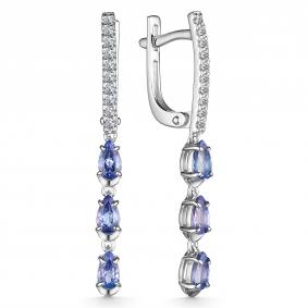 Серьги из белого золота АЛЬКОР 24984-204 с бриллиантом и танзанитом 24984-204 фото