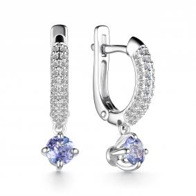 Серьги из белого золота АЛЬКОР 24985-204 с бриллиантом и танзанитом 24985-204 фото