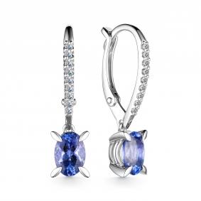 Серьги из белого золота АЛЬКОР 24986-204 с бриллиантом и танзанитом 24986-204 фото