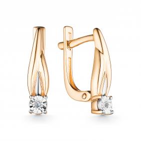 Золотые серьги АЛЬКОР 24990-100 с бриллиантом 24990-100 фото