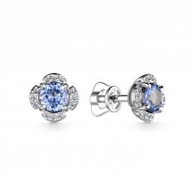 Серьги из белого золота АЛЬКОР 24992-204 с бриллиантом и танзанитом 24992-204 фото