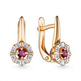 Золотые серьги АЛЬКОР 25035-103 с бриллиантом и рубином 25035-103 фото