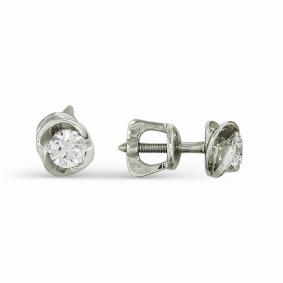 Серьги из белого золота АЛЬКОР 2505-200 с бриллиантом 2505-200 фото