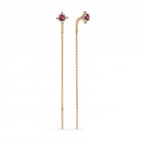 Золотые серьги АЛЬКОР 25144-103 с бриллиантом и рубином 25144-103 фото