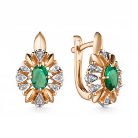 Золотые серьги АЛЬКОР 25163-101 с бриллиантом и изумрудом 25163-101 фото