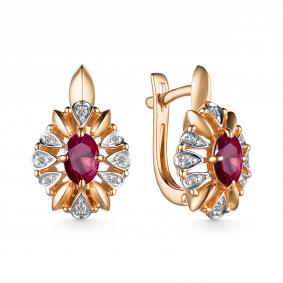 Золотые серьги АЛЬКОР 25163-103 с бриллиантом и рубином 25163-103 фото