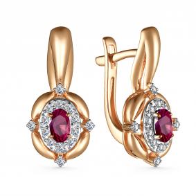 Золотые серьги АЛЬКОР 25164-103 с бриллиантом и рубином 25164-103 фото