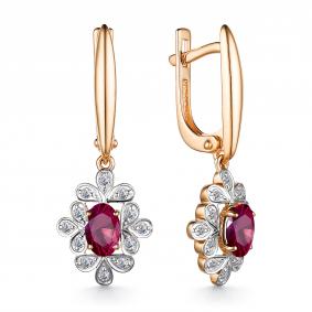 Золотые серьги АЛЬКОР 25165-103 с бриллиантом и рубином 25165-103 фото