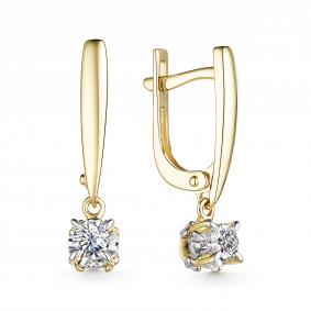 Серьги из лимонного золота АЛЬКОР 25228-300 с бриллиантом 25228-300 фото