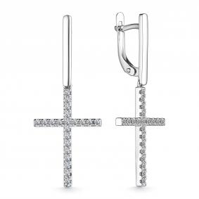 Серьги-кресты из белого золота АЛЬКОР с бриллиантом 25277-200 25277-200 фото