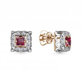 Золотые серьги АЛЬКОР 25299-103 с бриллиантом и рубином 25299-103 фото