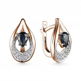 Золотые серьги АЛЬКОР 25347-102 с бриллиантом и сапфиром 25347-102 фото