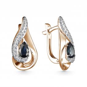 Золотые серьги АЛЬКОР 25348-102 с бриллиантом и сапфиром 25348-102 фото