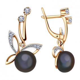 Золотые серьги Жемчужное подворье 25410440.0.b.000 с фианитом и жемчугом 25410440.0.b.000 фото