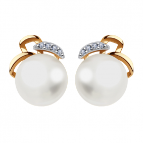 Золотые серьги Жемчужное подворье 25510237.1.b.000 с фианитом и жемчугом 25510237.1.b.000 фото
