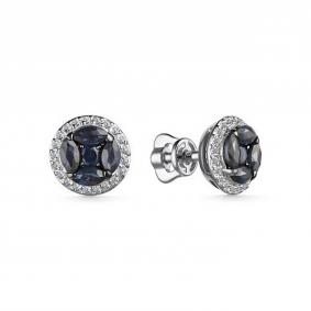 Серьги из белого золота АЛЬКОР 25558-202 с бриллиантом и сапфиром 25558-202 фото