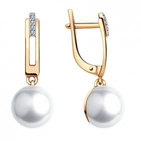 Золотые серьги Жемчужное подворье 25580239.2.b.000 с бриллиантом и жемчугом 25580239.2.b.000 фото