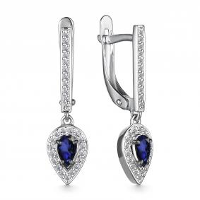 Серьги из белого золота АЛЬКОР 25629-202 с бриллиантом и сапфиром 25629-202 фото