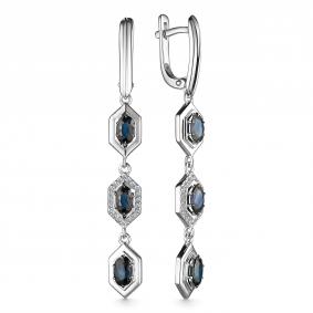 Серьги из белого золота АЛЬКОР 25630-202 с бриллиантом и сапфиром 25630-202 фото