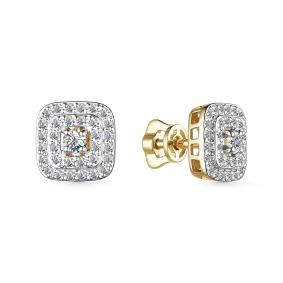 Серьги из лимонного золота АЛЬКОР 25680-300 с бриллиантом 25680-300 фото