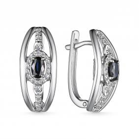 Серьги из белого золота АЛЬКОР 25692-202 с бриллиантом и сапфиром 25692-202 фото