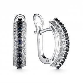 Серьги из белого золота АЛЬКОР 25723-202 с бриллиантом и сапфиром 25723-202 фото