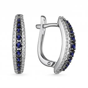 Серьги из белого золота АЛЬКОР 25724-202 с бриллиантом и сапфиром 25724-202 фото