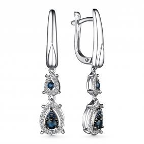 Серьги из белого золота АЛЬКОР 25736-202 с бриллиантом и сапфиром 25736-202 фото
