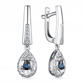 Серьги из белого золота АЛЬКОР 25738-202 с бриллиантом и сапфиром 25738-202 фото
