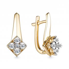 Серьги из лимонного золота АЛЬКОР 25748-300 с бриллиантом 25748-300 фото