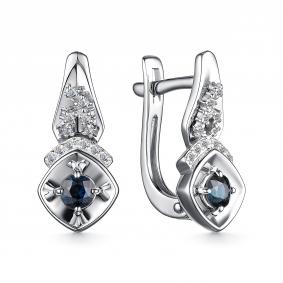 Серьги из белого золота АЛЬКОР 25777-202 с бриллиантом и сапфиром 25777-202 фото