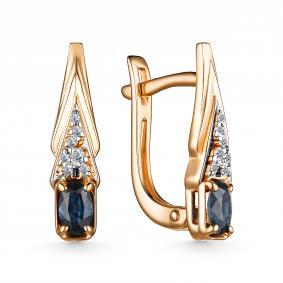 Золотые серьги АЛЬКОР 25778-902 с бриллиантом и сапфиром 25778-902 фото