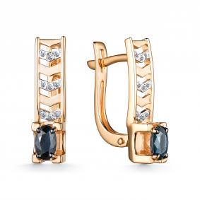 Золотые серьги АЛЬКОР 25805-102 с бриллиантом и сапфиром 25805-102 фото