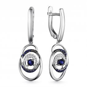 Серьги из белого золота АЛЬКОР 25809-202 с бриллиантом и сапфиром 25809-202 фото