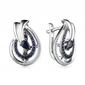 Серьги из белого золота АЛЬКОР 25810-202 с бриллиантом и сапфиром 25810-202 фото