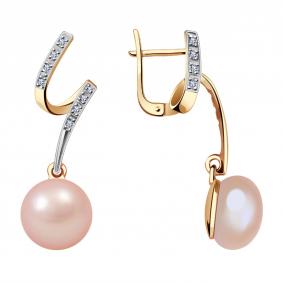 Золотые серьги Жемчужное подворье 25810176.3.b.000 с фианитом и жемчугом 25810176.3.b.000 фото