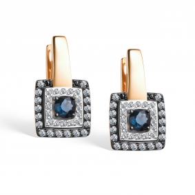 Золотые серьги АЛЬКОР 25835-102 с бриллиантом и сапфиром 25835-102 фото