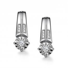 Серьги из белого золота АЛЬКОР 25914-200 с бриллиантом 25914-200 фото