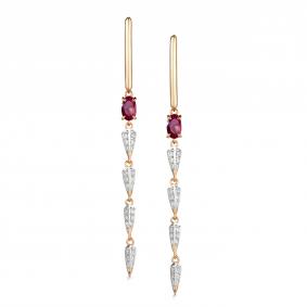 Золотые серьги АЛЬКОР 25980-103 с бриллиантом и рубином 25980-103 фото