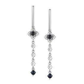 Серьги из белого золота АЛЬКОР 25981-202 с бриллиантом и сапфиром 25981-202 фото