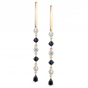 Золотые серьги АЛЬКОР 25983-102 с бриллиантом и сапфиром 25983-102 фото