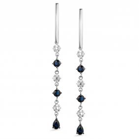 Серьги из белого золота АЛЬКОР 25983-202 с бриллиантом и сапфиром 25983-202 фото