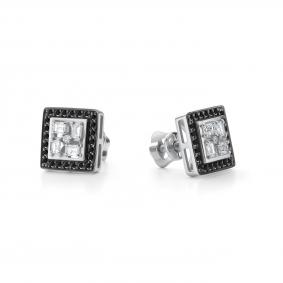 Серьги из белого золота АЛЬКОР 26002-213 с бриллиантом и чёрным бриллиантом 26002-213 фото