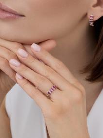 Золотые серьги АЛЬКОР 26025-103 с бриллиантом и рубином 26025-103 фото